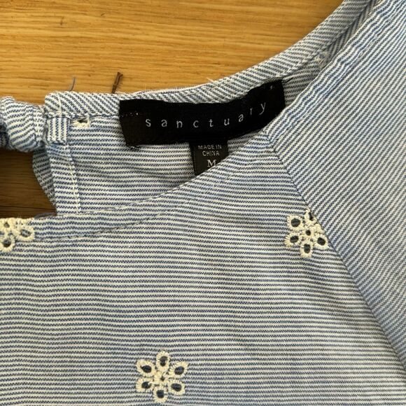 Sanctuary Viola Cotton Embroidered Eyelet Top Medium Blue and White - Picture 5 of 7
